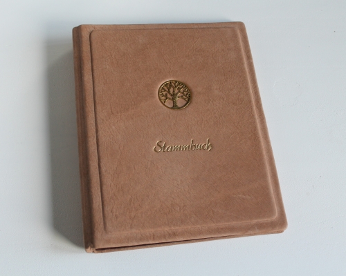 Preview: Stammbuch "Goldene Lebensbaum" aus hellbraunem Nubukleder, DIN A5